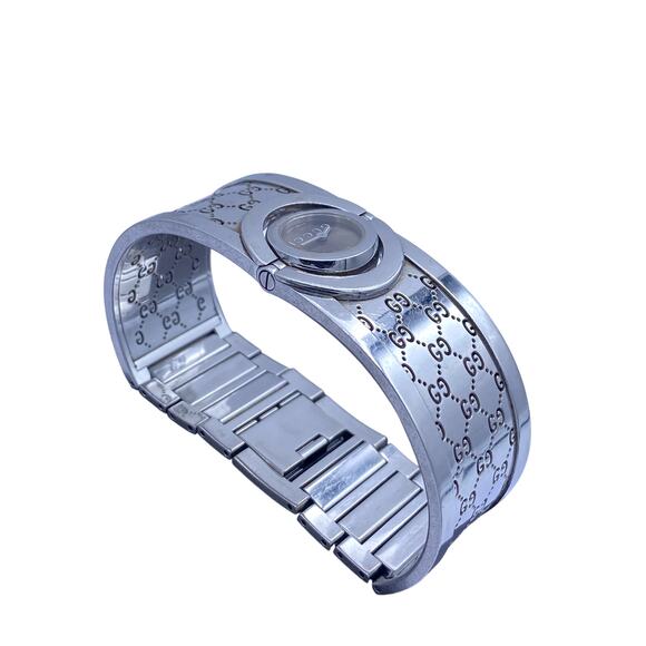 Authentic Gucci Stainless Steel GG Monogram Bangle Watch - Picture 10 of 13